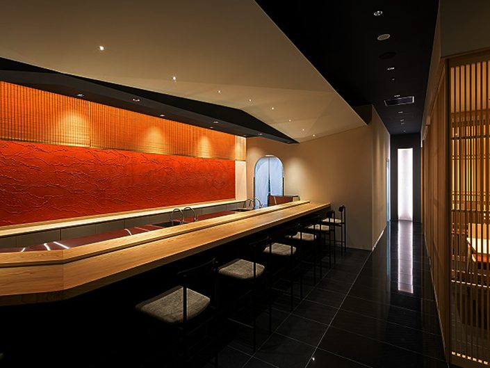 Washi back wall at a sushi counter